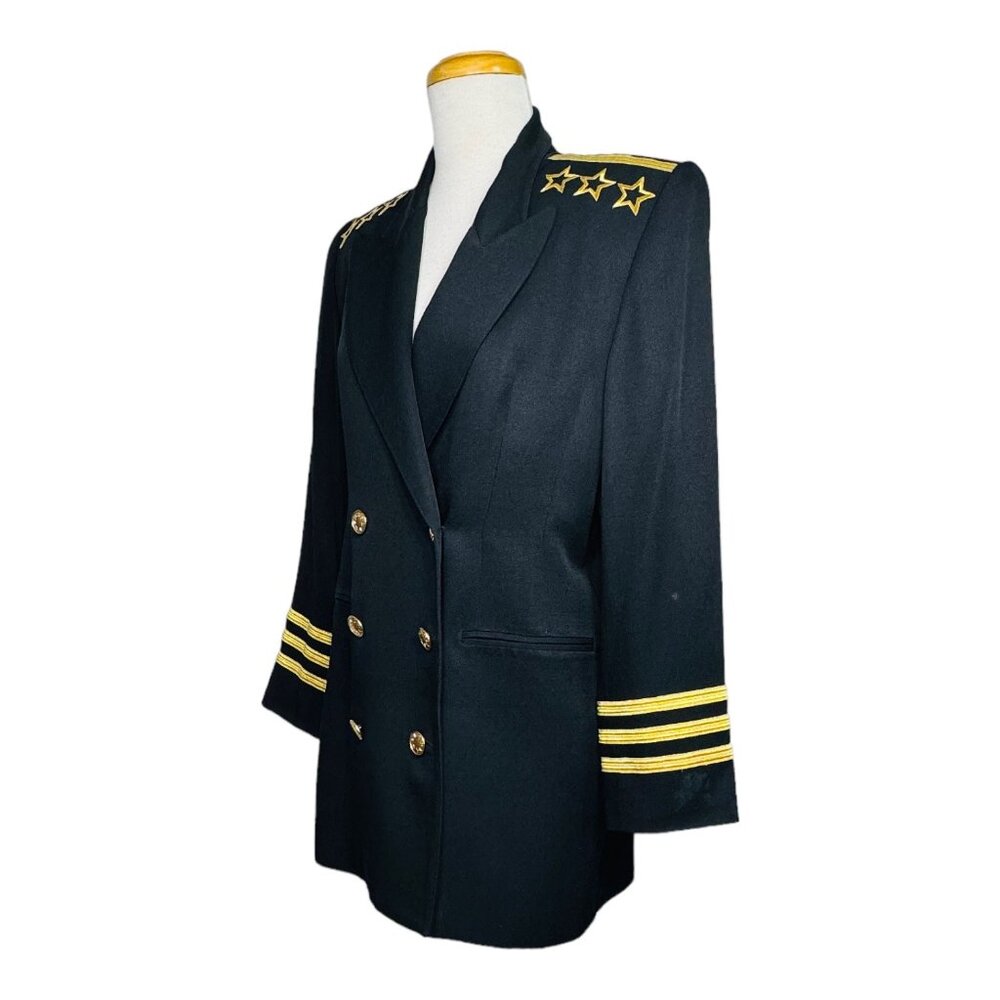 Solini New York Blazer Black Jacket Gold Embroidered Stars and Stripes 6 Vintage - Picture 10 of 14